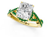 Yellow gold Radiant Cut Diamond with Emerald side stone Halo Twist Band Solitaire Prong Setting Ring_31