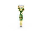 Yellow gold Radiant Cut Diamond with Emerald side stone Halo Twist Band Solitaire Prong Setting Ring_32