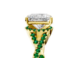 Yellow gold Radiant Cut Diamond with Emerald side stone Halo Twist Band Solitaire Prong Setting Ring_35