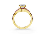 Yellow gold Radiant Cut Diamond with Garnet side stone Halo Twist Band Solitaire Prong Setting Ring_27