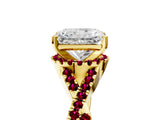 Yellow gold Radiant Cut Diamond with Garnet side stone Halo Twist Band Solitaire Prong Setting Ring_29