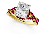 Yellow gold Radiant Cut Diamond with Garnet side stone Halo Twist Band Solitaire Prong Setting Ring_31