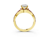 Yellow gold Radiant Cut Diamond with Garnet side stone Halo Twist Band Solitaire Prong Setting Ring_33