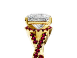 Yellow gold Radiant Cut Diamond with Garnet side stone Halo Twist Band Solitaire Prong Setting Ring_35
