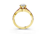 Yellow gold Radiant Cut Diamond with Garnet side stone Halo Twist Band Solitaire Prong Setting Ring_45