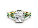 Yellow gold Radiant Cut Diamond with Green Sapphire side stone Halo Twist Band Solitaire Prong Setting Ring_12