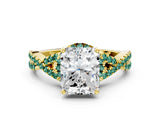 Yellow gold Radiant Cut Diamond with Green Sapphire side stone Halo Twist Band Solitaire Prong Setting Ring_24