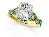 Yellow gold Radiant Cut Diamond with Green Sapphire side stone Halo Twist Band Solitaire Prong Setting Ring_25