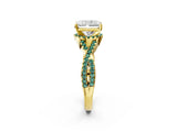 Yellow gold Radiant Cut Diamond with Green Sapphire side stone Halo Twist Band Solitaire Prong Setting Ring_26