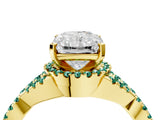Yellow gold Radiant Cut Diamond with Green Sapphire side stone Halo Twist Band Solitaire Prong Setting Ring_28