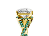Yellow gold Radiant Cut Diamond with Green Sapphire side stone Halo Twist Band Solitaire Prong Setting Ring_29