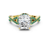Yellow gold Radiant Cut Diamond with Green Sapphire side stone Halo Twist Band Solitaire Prong Setting Ring_30
