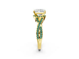 Yellow gold Radiant Cut Diamond with Green Sapphire side stone Halo Twist Band Solitaire Prong Setting Ring_32