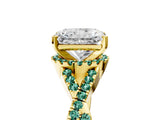 Yellow gold Radiant Cut Diamond with Green Sapphire side stone Halo Twist Band Solitaire Prong Setting Ring_35