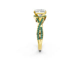 Yellow gold Radiant Cut Diamond with Green Sapphire side stone Halo Twist Band Solitaire Prong Setting Ring_44