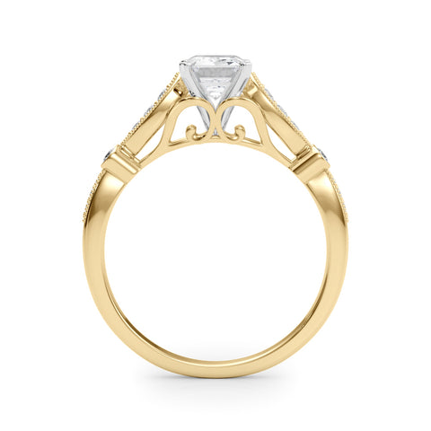 Yellow gold Radiant Cut Diamond with Milgrain Marquise and Bezel Accents on a Solitaire Band with Prong Setting 1