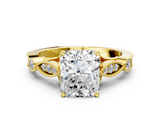 Yellow gold Radiant Cut Diamond with Milgrain Marquise and Bezel Accents on a Solitaire Band with Prong Setting_222