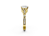 Yellow gold Radiant Cut Diamond with Milgrain Marquise and Bezel Accents on a Solitaire Band with Prong Setting_224