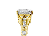Yellow gold Radiant Cut Diamond with Milgrain Marquise and Bezel Accents on a Solitaire Band with Prong Setting_227