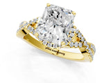 Yellow gold Radiant Cut Diamond with Moissanite side stone Halo Twist Band Solitaire Prong Setting Ring_13