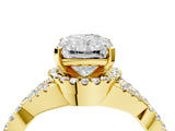 Yellow gold Radiant Cut Diamond with Moissanite side stone Halo Twist Band Solitaire Prong Setting Ring_16