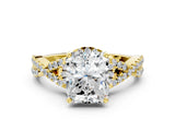 Yellow gold Radiant Cut Diamond with Moissanite side stone Halo Twist Band Solitaire Prong Setting Ring_24