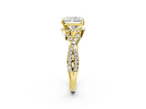 Yellow gold Radiant Cut Diamond with Moissanite side stone Halo Twist Band Solitaire Prong Setting Ring_26