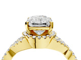 Yellow gold Radiant Cut Diamond with Moissanite side stone Halo Twist Band Solitaire Prong Setting Ring_28