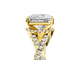 Yellow gold Radiant Cut Diamond with Moissanite side stone Halo Twist Band Solitaire Prong Setting Ring_29