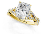Yellow gold Radiant Cut Diamond with Moissanite side stone Halo Twist Band Solitaire Prong Setting Ring_31