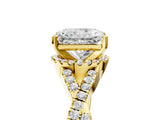 Yellow gold Radiant Cut Diamond with Moissanite side stone Halo Twist Band Solitaire Prong Setting Ring_35