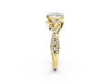 Yellow gold Radiant Cut Diamond with Moissanite side stone Halo Twist Band Solitaire Prong Setting Ring_44