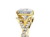 Yellow gold Radiant Cut Diamond with Moissanite side stone Halo Twist Band Solitaire Prong Setting Ring_47