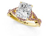 Yellow gold Radiant Cut Diamond with Morganite side stone Halo Twist Band Solitaire Prong Setting Ring_13
