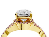 Yellow gold Radiant Cut Diamond with Morganite side stone Halo Twist Band Solitaire Prong Setting Ring_16