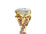 Yellow gold Radiant Cut Diamond with Morganite side stone Halo Twist Band Solitaire Prong Setting Ring_17