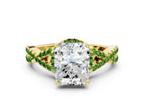 Yellow gold Radiant Cut Diamond with Peridot side stone Halo Twist Band Solitaire Prong Setting Ring_12