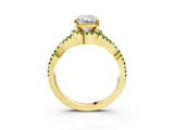 Yellow gold Radiant Cut Diamond with Peridot side stone Halo Twist Band Solitaire Prong Setting Ring_15
