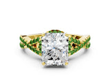 Yellow gold Radiant Cut Diamond with Peridot side stone Halo Twist Band Solitaire Prong Setting Ring_24