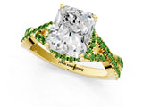 Yellow gold Radiant Cut Diamond with Peridot side stone Halo Twist Band Solitaire Prong Setting Ring_25