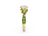 Yellow gold Radiant Cut Diamond with Peridot side stone Halo Twist Band Solitaire Prong Setting Ring_26