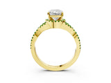 Yellow gold Radiant Cut Diamond with Peridot side stone Halo Twist Band Solitaire Prong Setting Ring_27