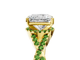 Yellow gold Radiant Cut Diamond with Peridot side stone Halo Twist Band Solitaire Prong Setting Ring_29