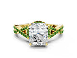 Yellow gold Radiant Cut Diamond with Peridot side stone Halo Twist Band Solitaire Prong Setting Ring_30