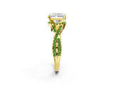 Yellow gold Radiant Cut Diamond with Peridot side stone Halo Twist Band Solitaire Prong Setting Ring_32
