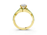 Yellow gold Radiant Cut Diamond with Peridot side stone Halo Twist Band Solitaire Prong Setting Ring_33