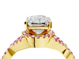 Yellow gold Radiant Cut Diamond with Pink Sapphire side stone Halo Twist Band Solitaire Prong Setting Ring_28