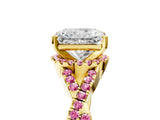 Yellow gold Radiant Cut Diamond with Pink Sapphire side stone Halo Twist Band Solitaire Prong Setting Ring_29