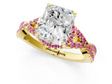 Yellow gold Radiant Cut Diamond with Pink Sapphire side stone Halo Twist Band Solitaire Prong Setting Ring_31