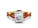 Yellow gold Radiant Cut Diamond with Ruby side stone Halo Twist Band Solitaire Prong Setting Ring_24